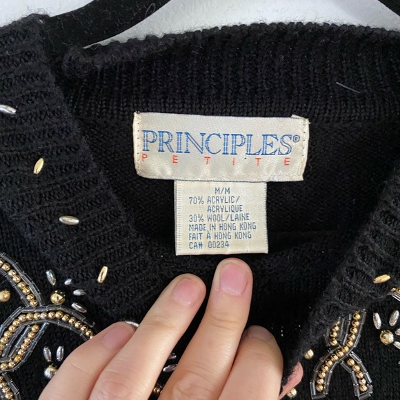 70s/80s Vintage Beaded Hearts + Flowers Wool Blend Sweater - Picture 5 of 6